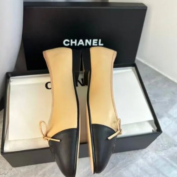 Beige and Black Women's Ballet Flats - Picture 2 of 5